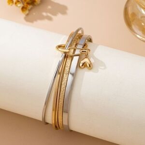 Gold and Silver Multi-Row Heart Charm Bracelet - Women Jewelry